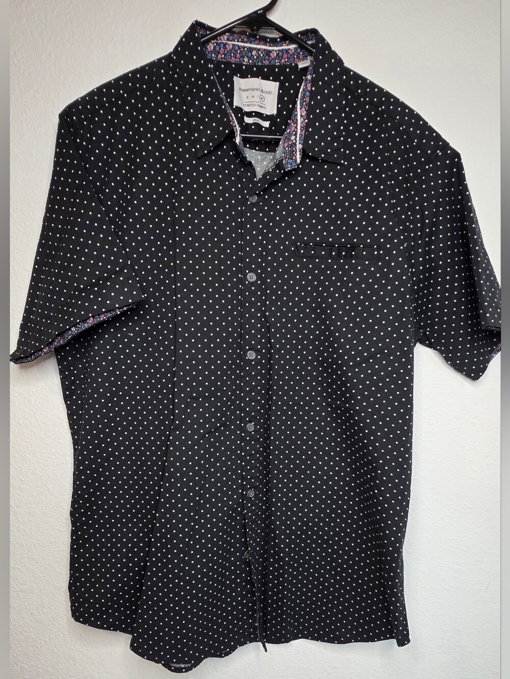 Paper Denim & Cloth Black Short-Sleeve Button-Up Shirt with White Polka Dots